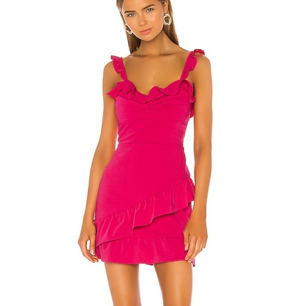Lovers + Friends Hot Pink Ruffled Mini Dress